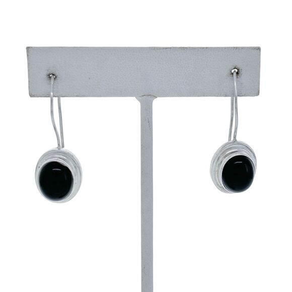 Vintage Sterling Silver 925 Black Onyx Drop Earrings - Picture 1 of 4